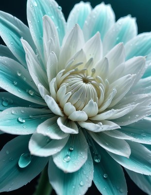 Delicate aqua flower with morning dew drops