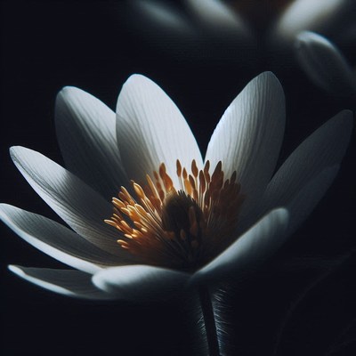 Elegant white water lily in dim light