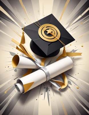 Graduation cap and diploma with golden accents