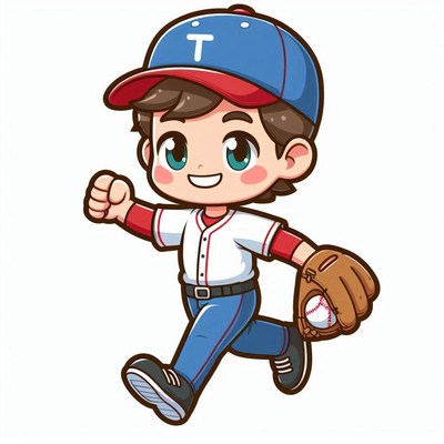 Cheerful cartoon baseball player in uniform running