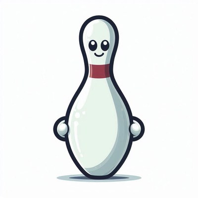 Cartoon bowling pin smiling with hands