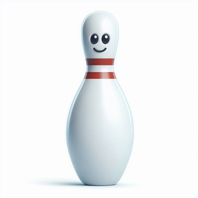 Smiling bowling pin in playful setup