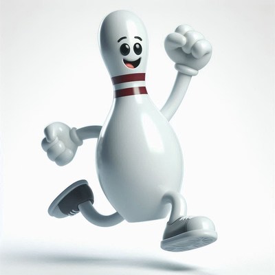 Happy bowling pin character running joyfully