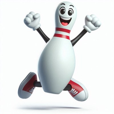 Cheerful cartoon bowling pin jumping with excitement
