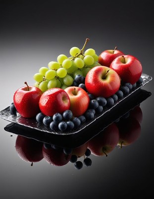 Fresh fruit platter with red apples and grapes