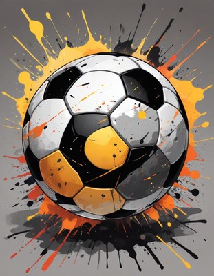 Soccer ball with colorful paint splashes