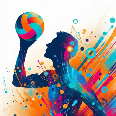 Vibrant silhouette of volleyball player with abstract design
