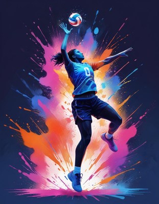 Dynamic volleyball player jumping to spike ball