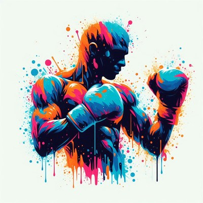 Colorful boxer's silhouette in abstract style