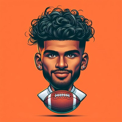 Cartoon portrait of a football player with curly hair