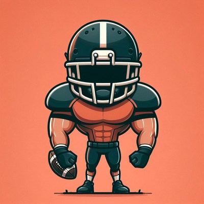 Cartoon football player holding a ball on orange background