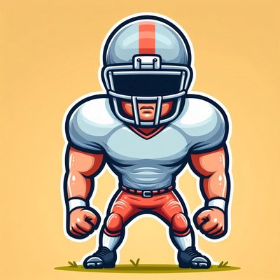 Cartoon football player in gray helmet and orange uniform