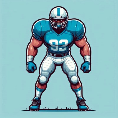 Bold football player in blue uniform ready to play