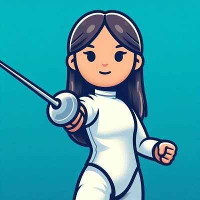 Fencing champion in action against blue background