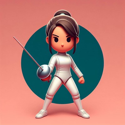 Fencer in sports gear standing confidently in studio setting