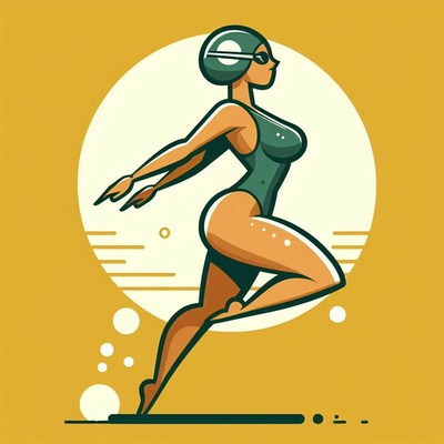 Abstract swimmer in vintage style against yellow background