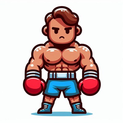 Cartoon boxer in blue shorts with red gloves