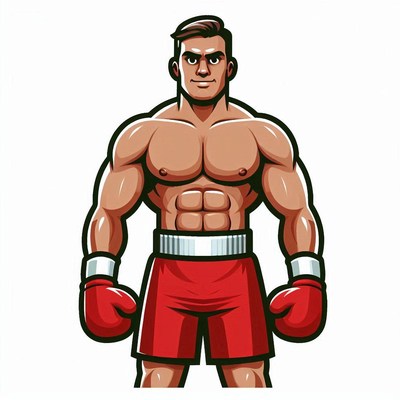 Boxer in red shorts ready for competition