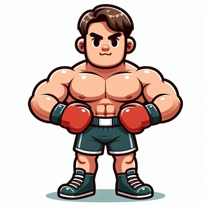 Cartoon boxer standing confidently in red gloves