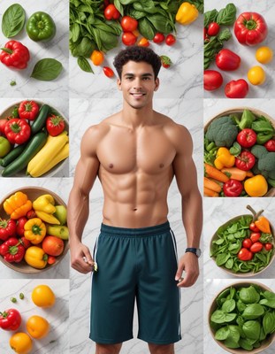 Healthy lifestyle with fresh vegetables and fit model