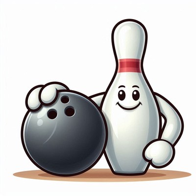 Cheerful cartoon bowling pin and ball character