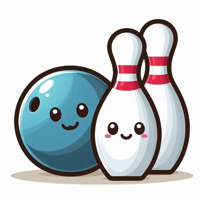 Cute bowling ball and pins character duo