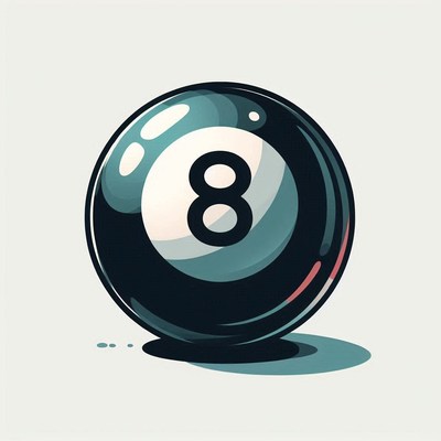 Black eight ball with shiny surface and reflection