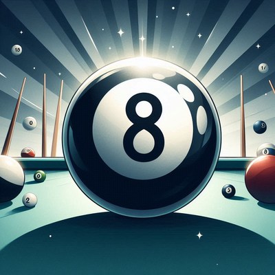 Eight ball on pool table with rays of light