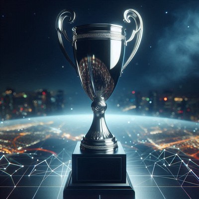 Shiny trophy with city lights background at night