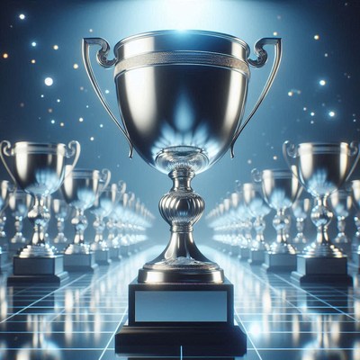 Gleaming trophies displayed in a glorious hall