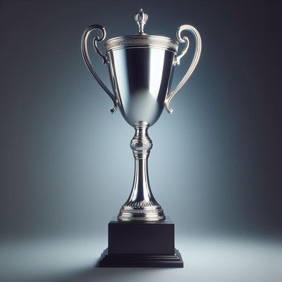 Silver trophy against dark background with spotlight