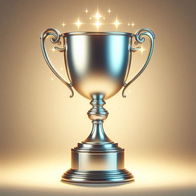 Stunning silver trophy glowing with sparkles