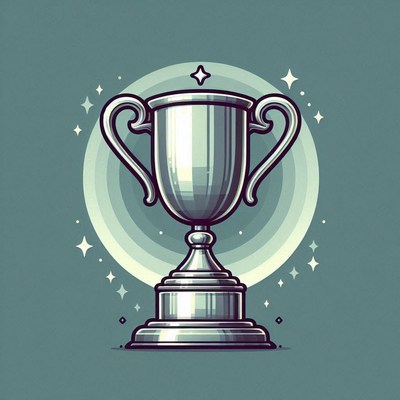 Shiny trophy with sparkles against a green background