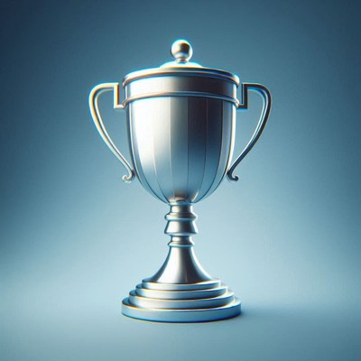 Silver trophy with elegant design on blue background