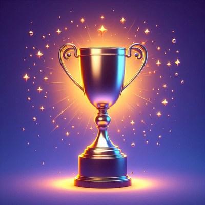 Sparkling trophy against a glowing purple background