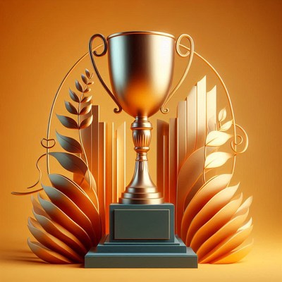 Golden trophy surrounded by decorative elements