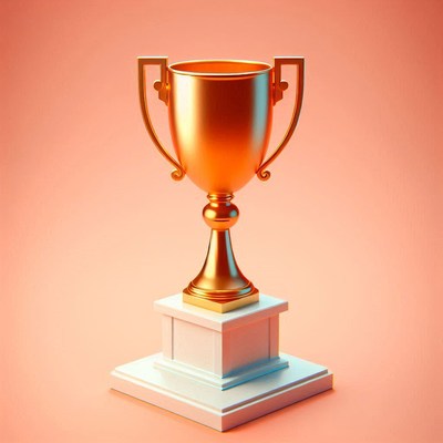 Glimmering trophy displayed on white base