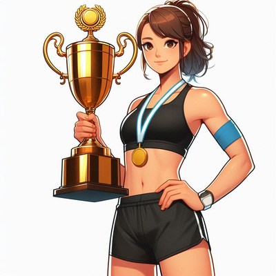 Athlete celebrating victory holding gold trophy