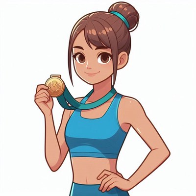 Young athlete celebrating with gold medal in sportswear