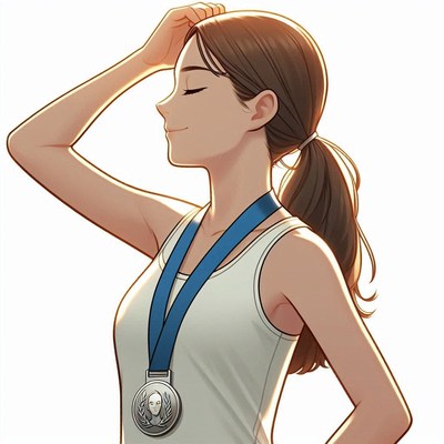 Athlete celebrates achievement with medal in daylight