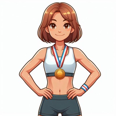 Young athlete celebrating victory with gold medal