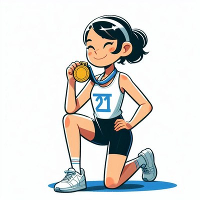 Young athlete celebrates gold medal achievement