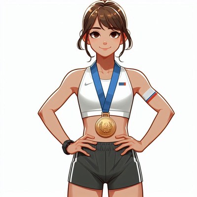 Athlete celebrating medal victory in sportswear