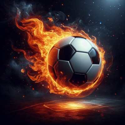 Flaming soccer ball in dark arena