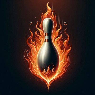 Flaming bowling pin design in dark background