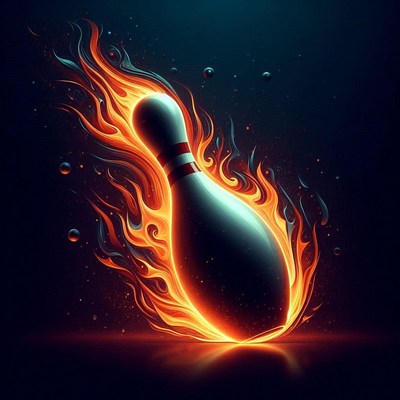 Flaming bowling pin on dark background at night