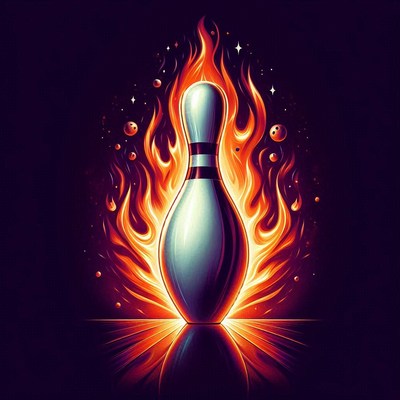 Bowling pin surrounded by flames with cosmic elements