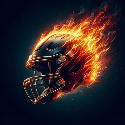 Fiery football helmet illustrating intense game vibes