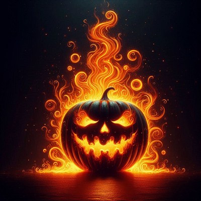 Fiery jack-o'-lantern with flames at halloween night