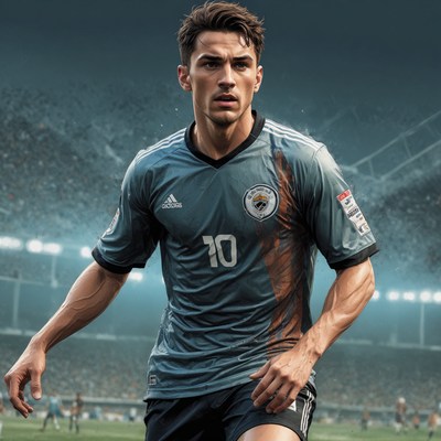 Soccer player running on the field at dusk